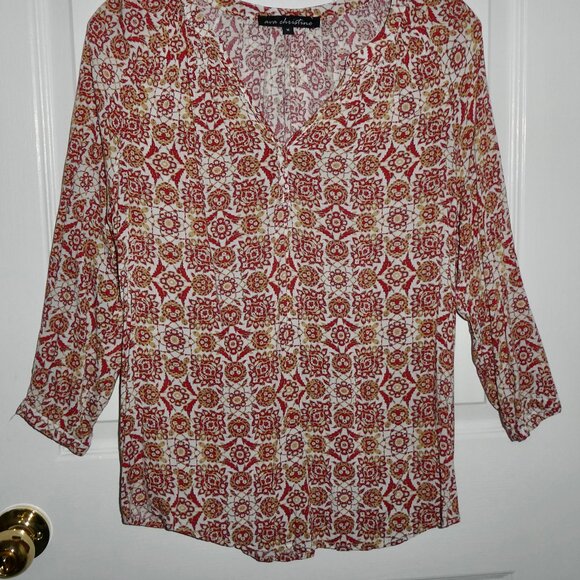 VERY PRETTY AVA CHRISTINE PATTERNED TOP SHIRT WOMENS SIZE - Picture 2 of 2